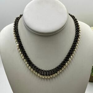Kenny MA SF Designer Vintage White Tear Drop Pearl Antiqued Color Necklace